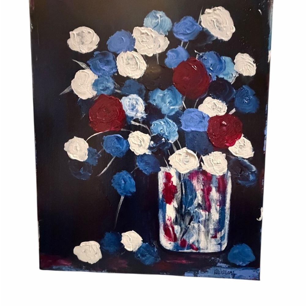 Original Acrylic Artwork Canvas Art Impressionistic Vase of Roses 16 x 20"
